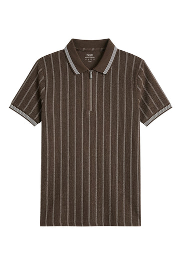 IVAR® Brown Jacquard Zipper Polo