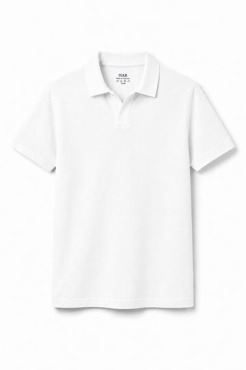 IVAR White J/C Polo - Front View - IVAR Clothing
