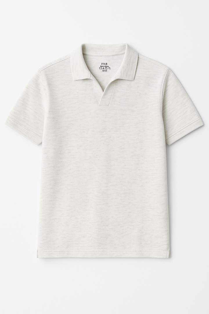 IVAR® Heather White Johnny Collar Polo