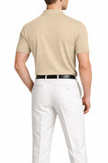 IVAR Beige Johnny Collar Polo – beige buttonless collar polo, view 3