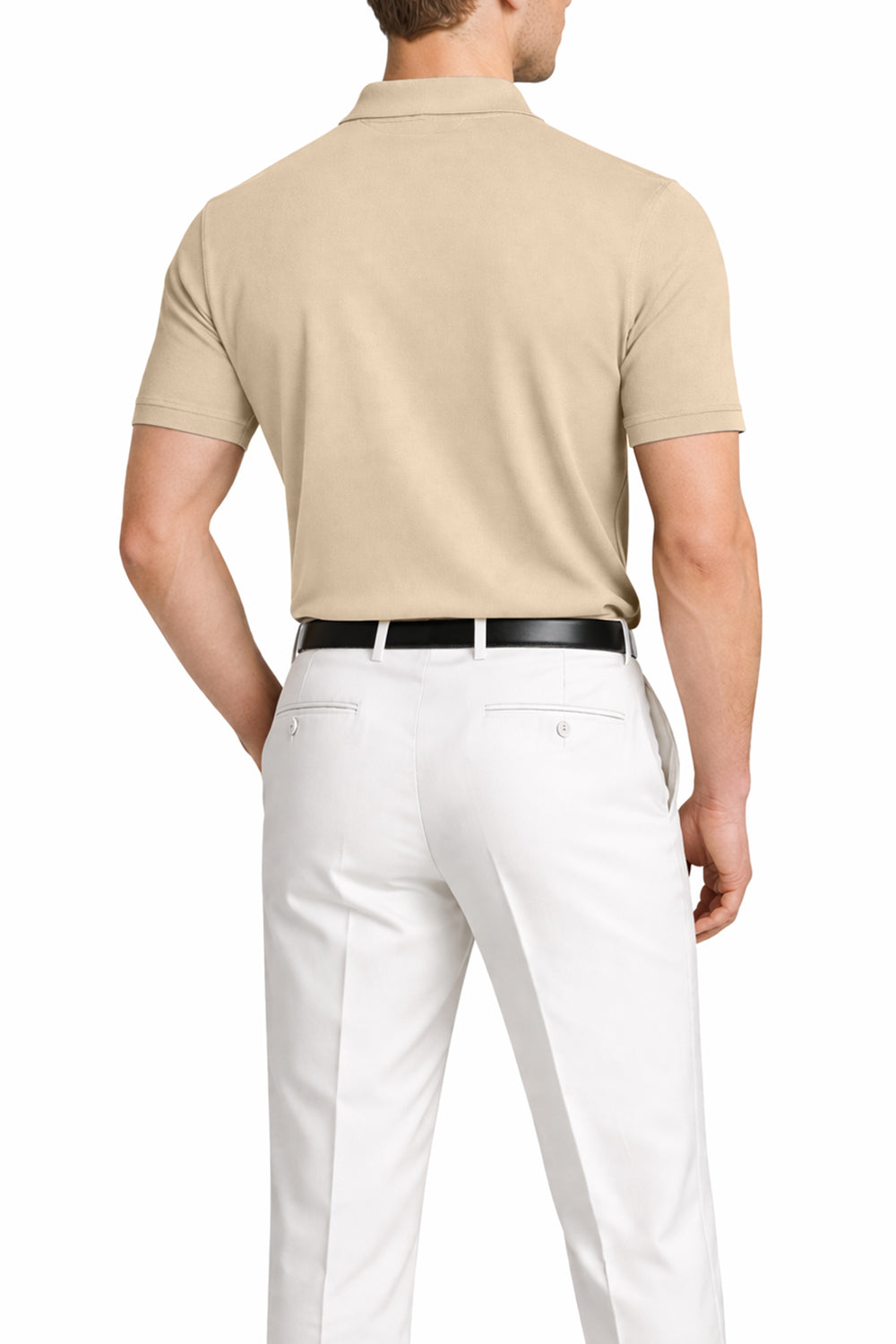 IVAR Beige Johnny Collar Polo – beige buttonless collar polo, view 3