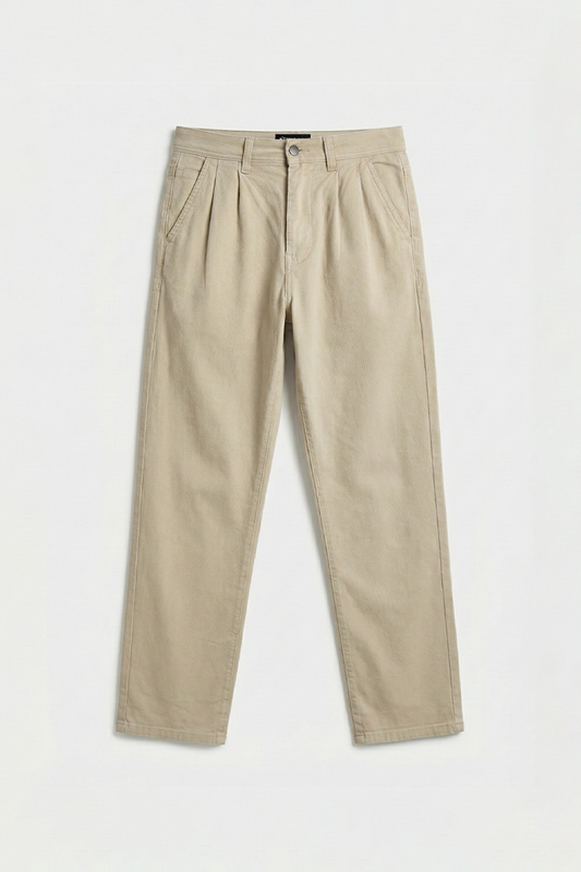 IVAR® Khaki Twill Straight Fit Pleated Pants
