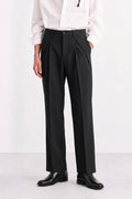 Black Pleated Tailored Pants Full Length Front Styled with White Shirt