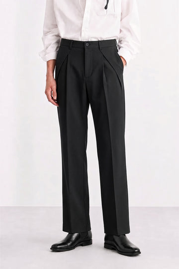 Black Pleated Tailored Pants Full Length Front Styled with White Shirt