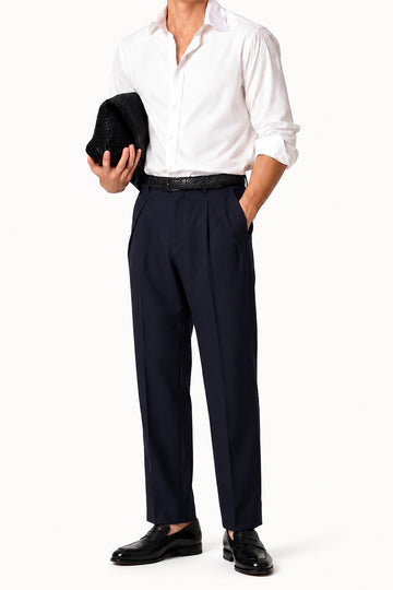 IVAR® Navy Knife Pleated Tailored Pants