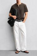 IVAR Dark Brown Light Scuba Henley - Model Wearing, Front View - IVAR Clothing