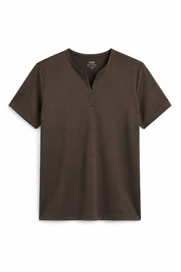 IVAR Dark Brown Light Scuba Henley - Front Flat Lay - IVAR Clothing
