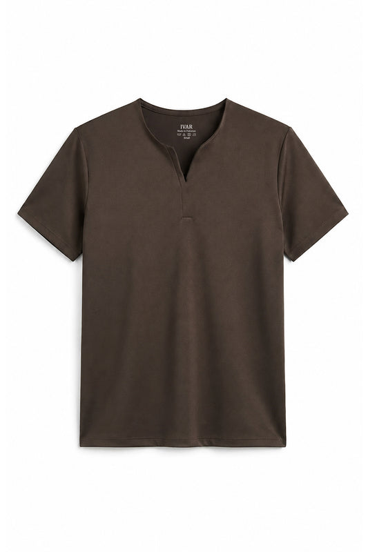 IVAR Dark Brown Light Scuba Henley - Front Flat Lay - IVAR Clothing