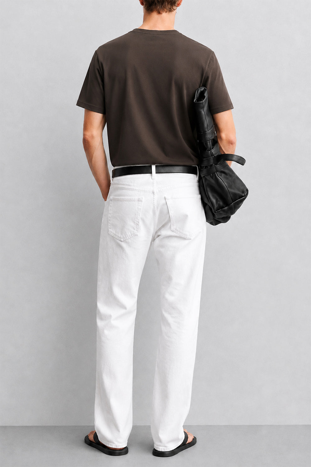 IVAR Dark Brown Light Scuba Henley - Model Wearing, Back View - IVAR Clothing