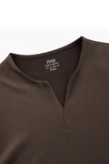 IVAR Dark Brown Light Scuba Henley - Neckline Close-Up Detail - IVAR Clothing