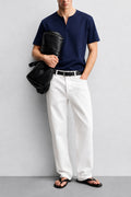 IVAR Navy Light Scuba Henley - Model Wearing, Front View - IVAR Clothing