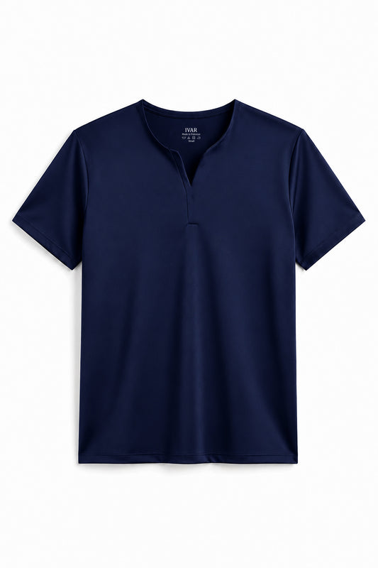 IVAR Navy Light Scuba Henley - Front Flat Lay - IVAR Clothing
