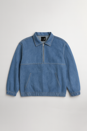 IVAR® Oversized Light Blue Denim Quarter Zipper