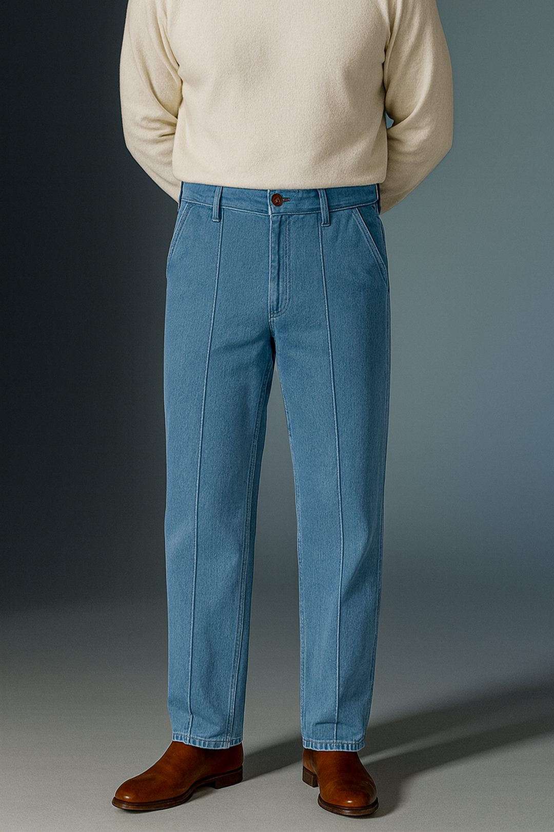 IVAR® French Terry Light Blue Pleated Denim