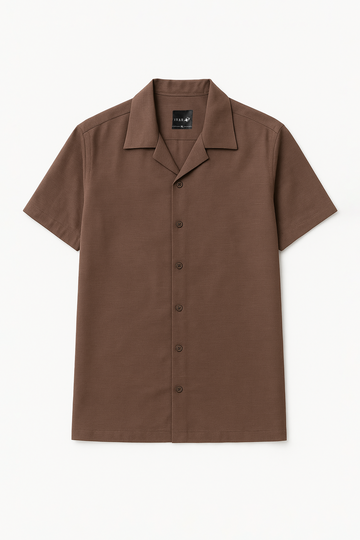 IVAR®  Light Chocolate Jacquard Cuban Collar Shirt