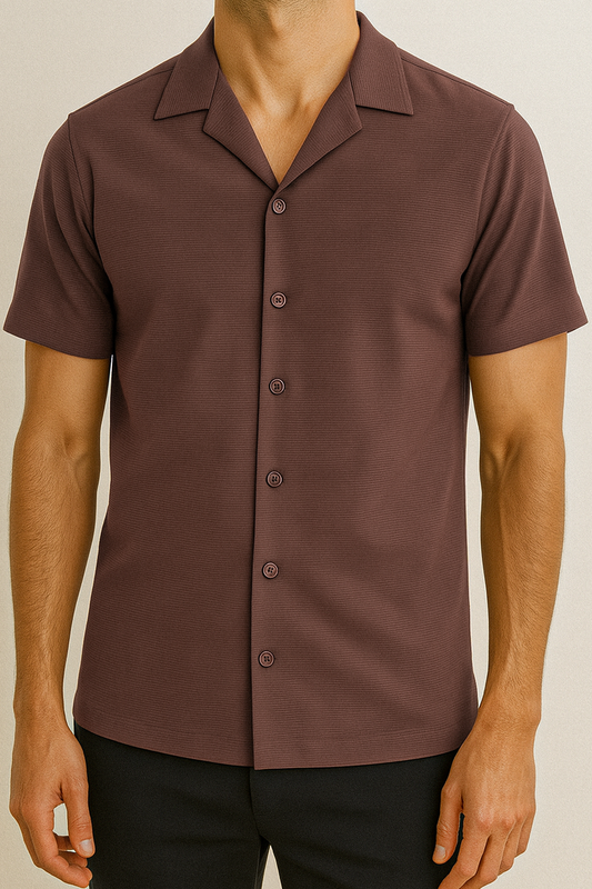 IVAR®  Light Chocolate Jacquard Cuban Collar Shirt