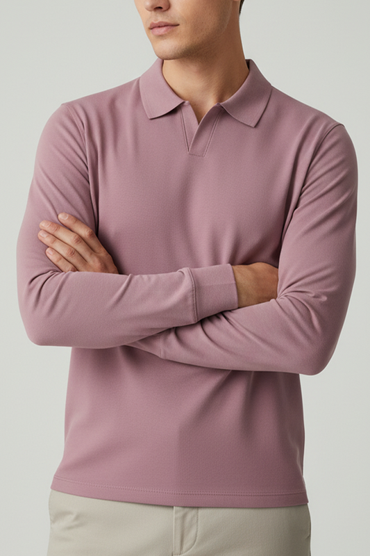 IVAR® Light Pink Full Sleeve Johnny Collar Polo
