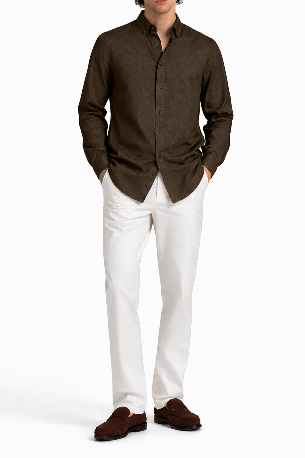 IVAR Brown Linen Shirt - Model Wearing - IVAR Clothing