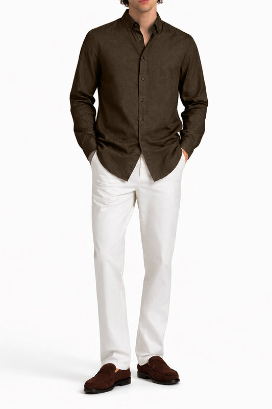IVAR Brown Linen Shirt - Model Wearing - IVAR Clothing