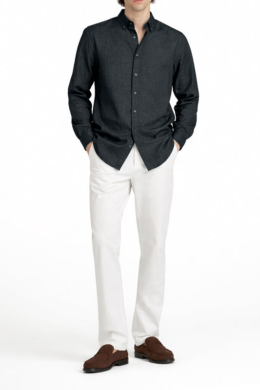 IVAR Charcoal Linen Shirt - Model Wearing - IVAR Clothing