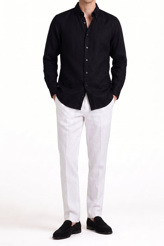IVAR® Black Linen Texture Buttondown Shirt