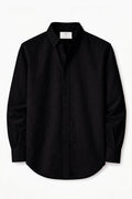 Black Textured Button Down Shirt Front View Clean Minimal Look