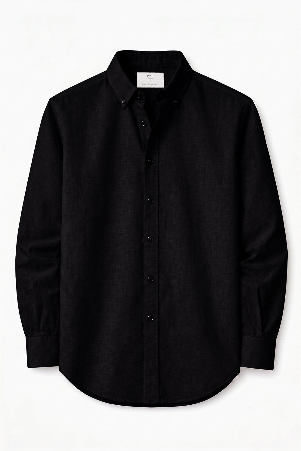 Black Textured Button Down Shirt Front View Clean Minimal Look