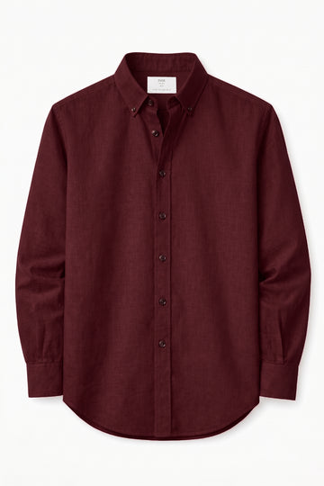 IVAR® Maroon Linen Texture Buttondown Shirt