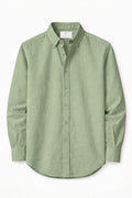 Olive Linen Textured Button Down Shirt Front View Clean Minimal Look