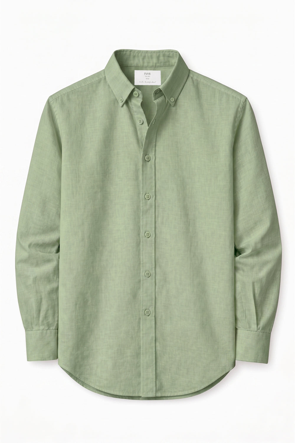 Olive Linen Textured Button Down Shirt Front View Clean Minimal Look