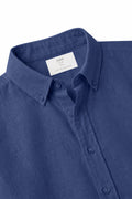 Navy Blue Textured Button Down Shirt Collar and Cuff Close-Up Detail