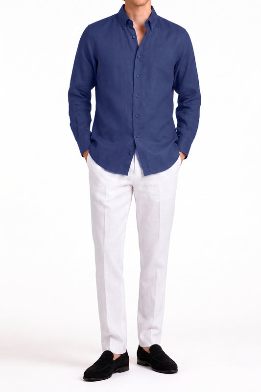 IVAR® Storm Blue Linen Texture Buttondown Shirt