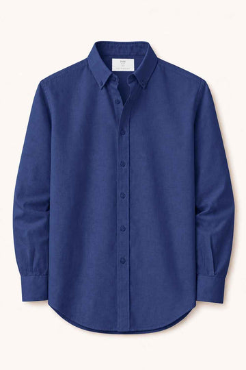 Navy Blue Textured Button Down Shirt Front View Clean Minimal Look