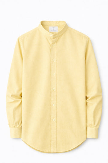 Yellow Collar Linen Shirt with band collar and long sleeves

