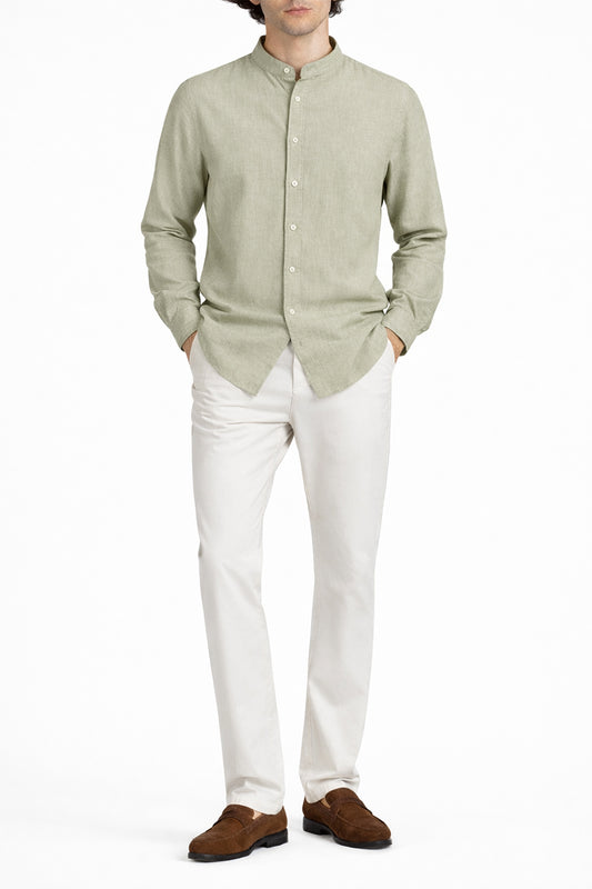 IVAR® Lime Band Collar Linen Shirt