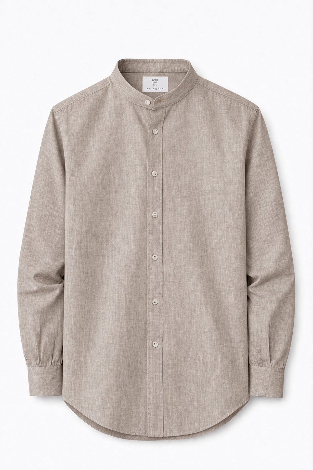 Beige Collar Linen Shirt with band collar and long sleeves
