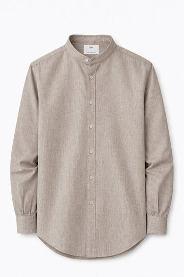 Beige Collar Linen Shirt with band collar and long sleeves
