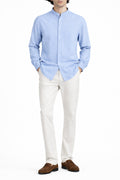 Man wearing sky blue Collar Linen Shirt 