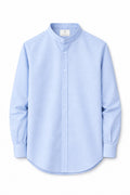 Sky blue Collar Linen Shirt with band collar and long sleeves
