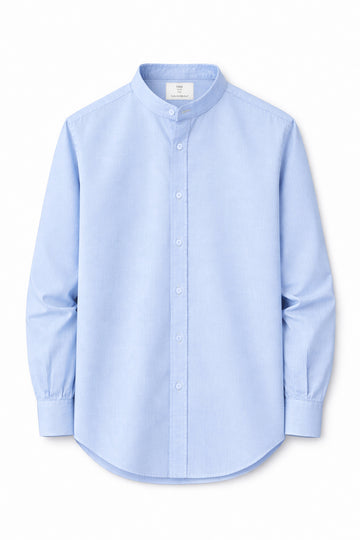 Sky blue Collar Linen Shirt with band collar and long sleeves
