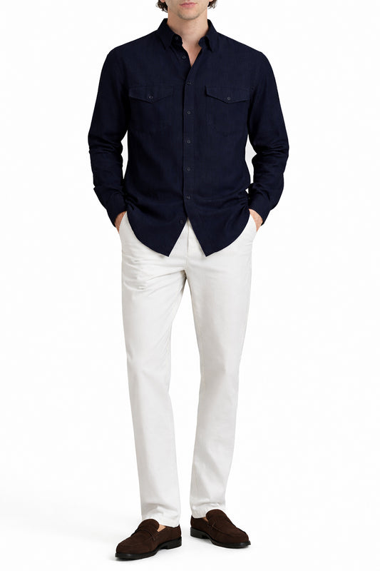 IVAR® Navy Italian Linen Shirt