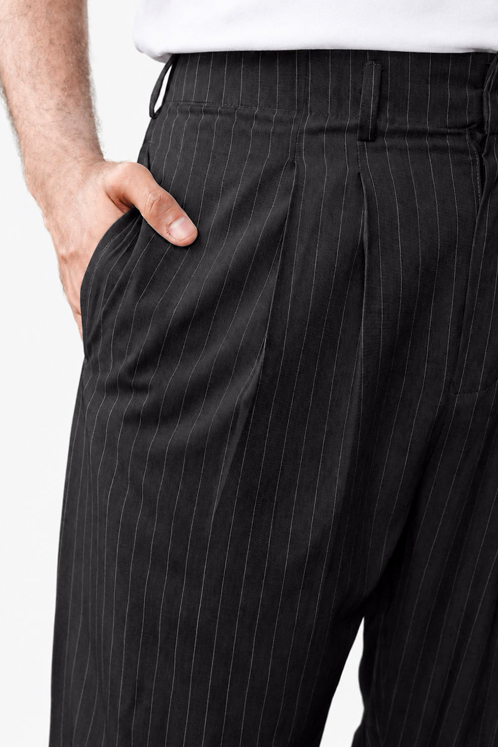 IVAR Bistre Luxe Pinstripe Pant – bistre brown pinstripe tailored pant, view 4