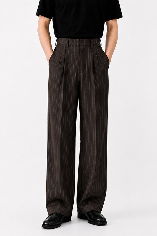 IVAR Bistre Luxe Pinstripe Pant - Full Length Model View - IVAR Clothing