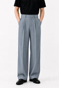IVAR Graphite Blue Luxe Pinstripe Pant - Full Length Model View - IVAR Clothing
