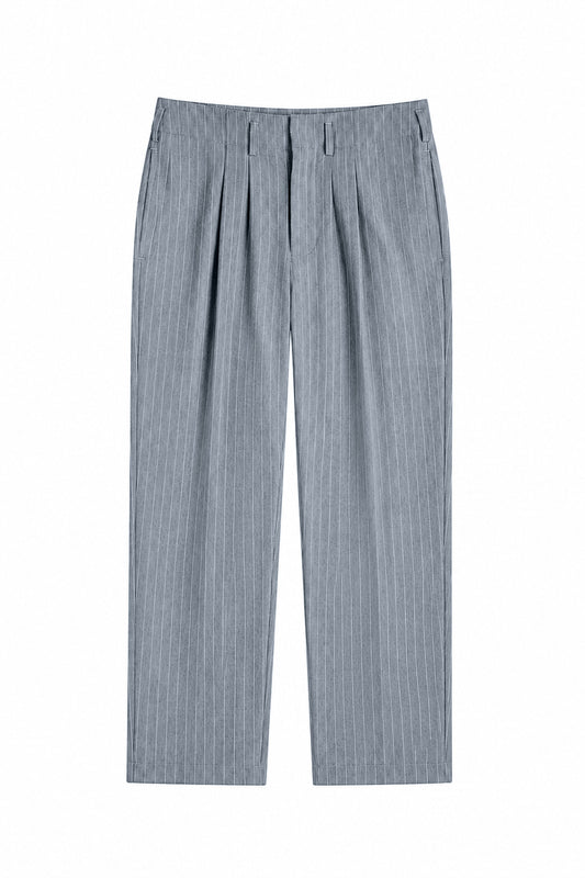 IVAR Graphite Blue Luxe Pinstripe Pant - Flat Lay - IVAR Clothing