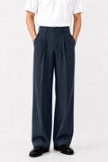 IVAR Navy Luxe Pinstripe Pant - Full Length Model View - IVAR Clothing