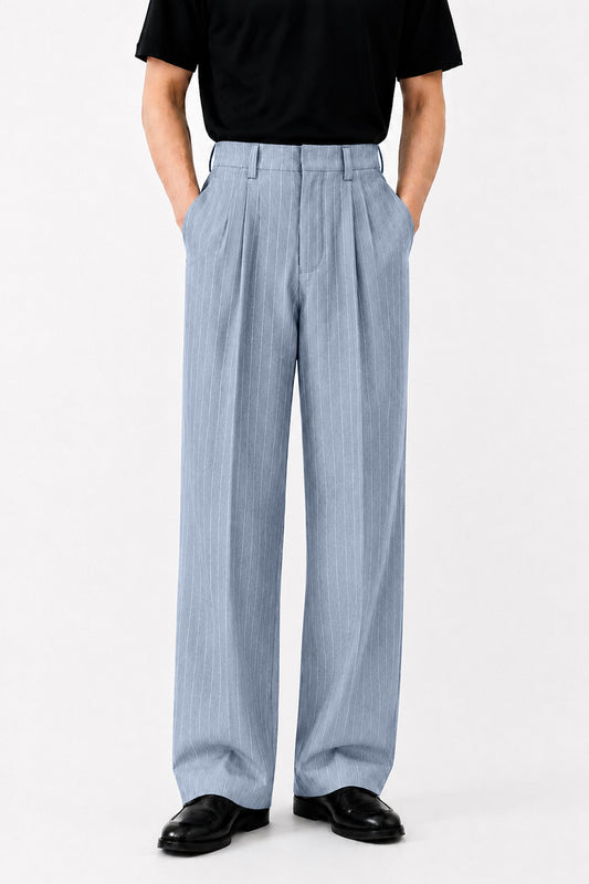 IVAR Sky Luxe Pinstripe Pant - Full Length Model View - IVAR Clothing