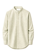 IVAR Lime Mandarin Collar Linen Buttondown - Front View - IVAR Clothing