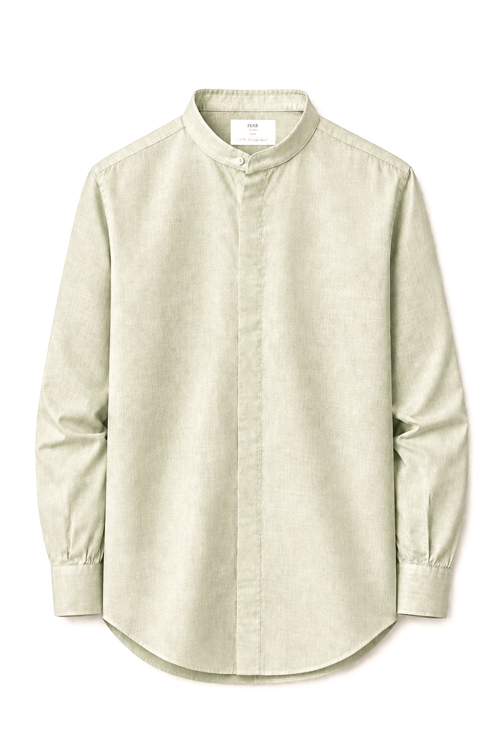 IVAR Lime Mandarin Collar Linen Buttondown - Front View - IVAR Clothing