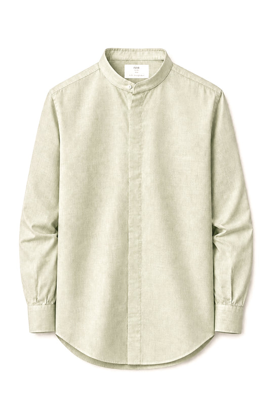 IVAR Lime Mandarin Collar Linen Buttondown - Front View - IVAR Clothing